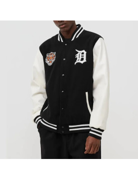Wordmark Detroit Tigers Black and White Varsity Jacket