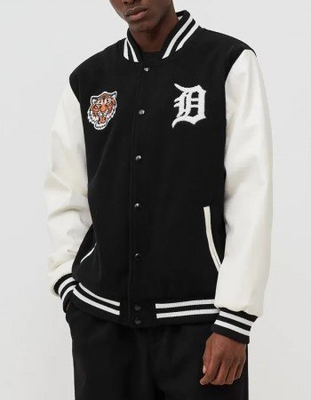 Wordmark Detroit Tigers Black and White Varsity Jacket