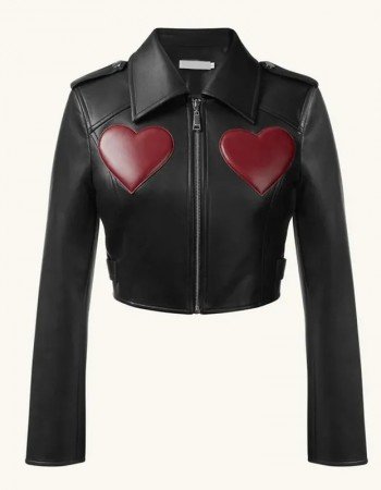  WWE Raw Liv Morgan Heart Cropped Black Leather Jacket