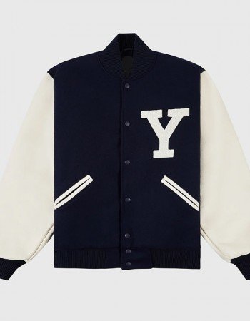 Yale University Navy White Wool Leather Varsity Jacket