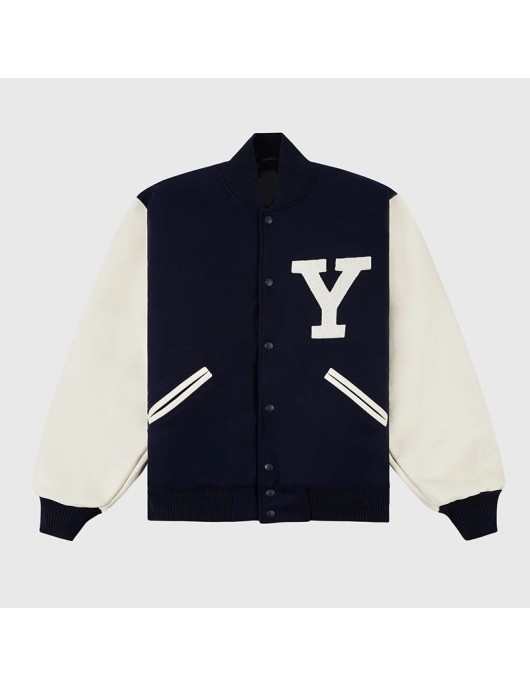 Yale University Navy White Wool Leather Varsity Jacket
