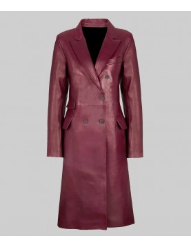 Zendaya Burgundy Leather Trench Coat 