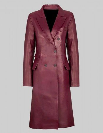 Zendaya Burgundy Leather Trench Coat 