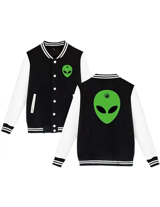 Alien Head Leaf Weed Varsity Jacket Alien Head Leaf Weed Varsity Jacket