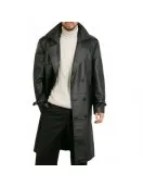 Augusta Guys Black Double Breasted Leather Overcoat Augusta Guys Black Double Breasted Leather Overcoat