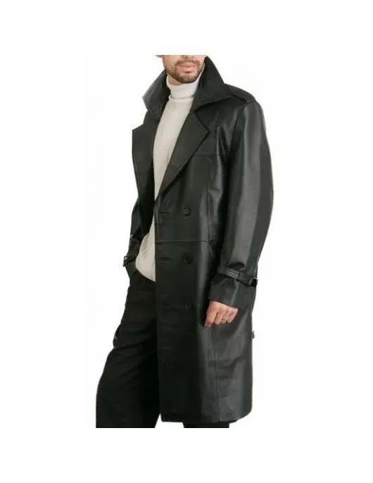 Augusta Guys Black Double Breasted Leather Overcoat Augusta Guys Black Double Breasted Leather Overcoat