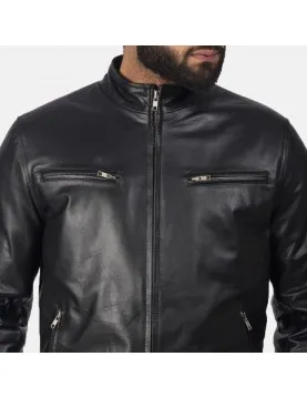 Austere Black Leather Biker Jacket