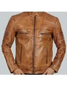 Austin Mens Cafe Racer Lambskin Tan Leather Jacket