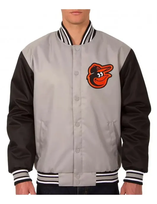 Baltimore Orioles Black and Gray Varsity Poly Twill Jacket Baltimore Orioles Black and Gray Varsity Poly Twill Jacket