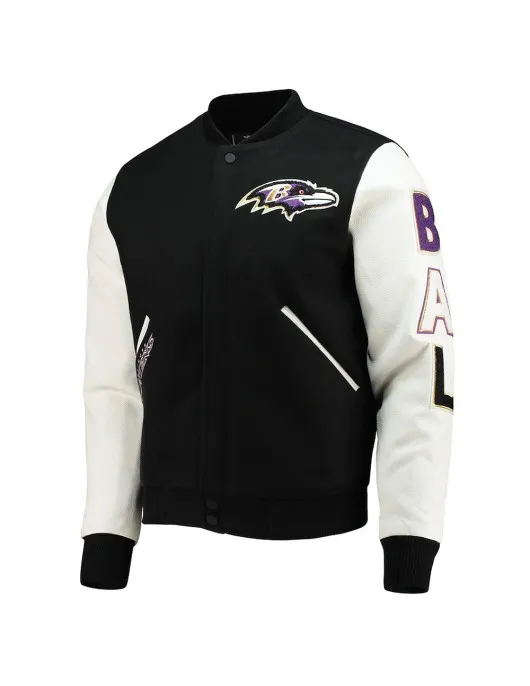 Baltimore Ravens Logo Black and White Varsity Jacket Baltimore Ravens Logo Black and White Varsity Jacket