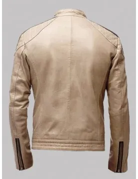 Beige Leather Moto Jacket
