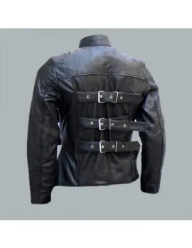 Belted Men's Black Leather Biker Jacket
