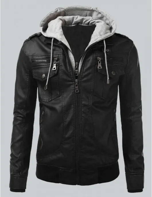 Bomber Mens Slim Fit Black Biker Jacket