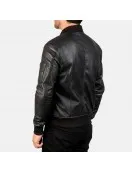 Bomia Black Leather Bomber Jacket