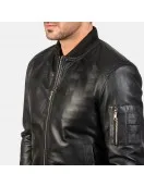 Bomia Black Leather Bomber Jacket
