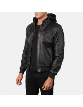 Bouncer Biz Black Leather Bomber Jacket