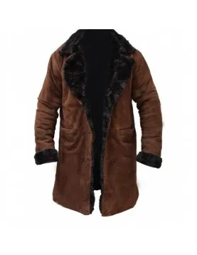 Brad Pitt Snatch Mickey ONeil Brown Suede Leather Shearling Coat