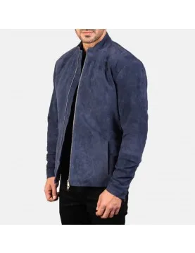 Charcoal Navy Blue Suede Biker Jacket