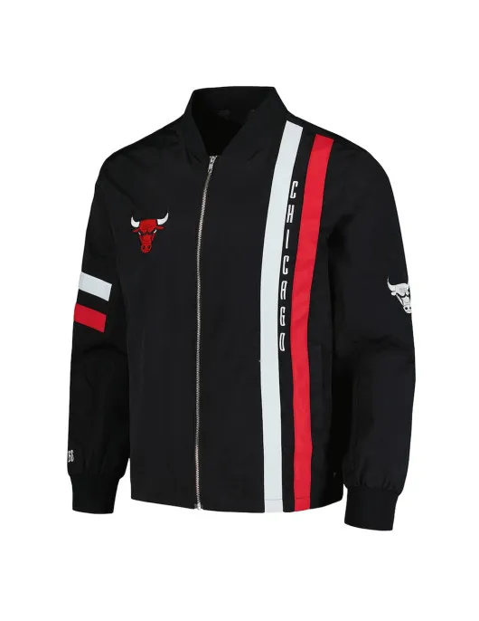 Chicago Bulls Black Stitch Applique Bomber Jacket