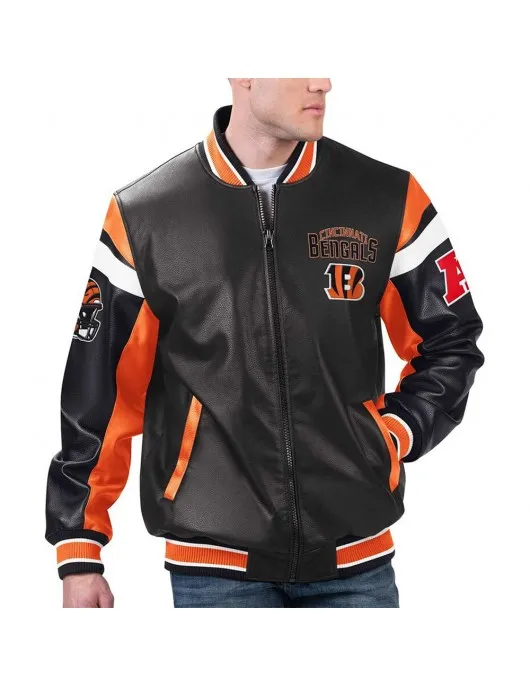 Cincinnati Bengals Black Varsity Full-Zip Leather Jacket Cincinnati Bengals Black Varsity Full-Zip Leather Jacket