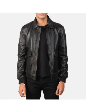 Coffman Black Leather Bomber Jacket