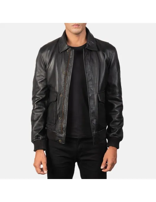 Coffman Black Leather Bomber Jacket
