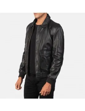 Coffman Black Leather Bomber Jacket