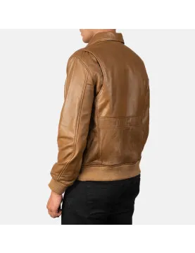 Coffmen Olive Brown Leather Bomber Jacket