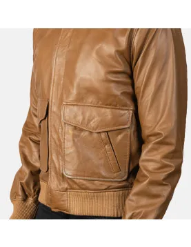 Coffmen Olive Brown Leather Bomber Jacket