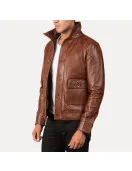 Columbus Brown Leather Bomber Jacket