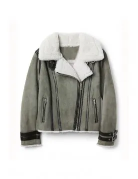 Elena Grey Suede Leather Shearling Jacket