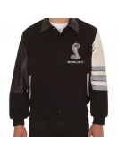 Embroidered Shelby Wool Black and Gray Leather Jacket