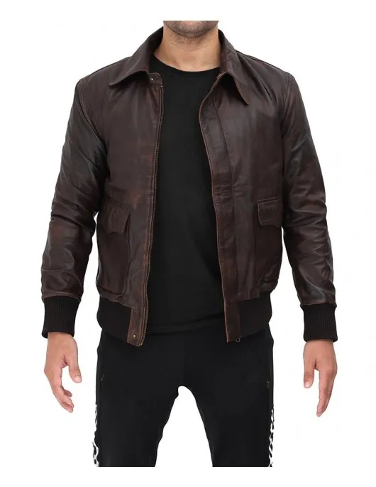 Ernest Mens Dark Brown Bomber Leather Jacket