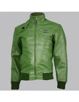Expressive Green Bomber Leather Jacket