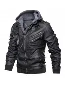 Ferndale Black Leather Jacket with Hood Mens Ferndale Black Leather Jacket with Hood Mens