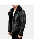 Francis Black Leather Bomber Jacket