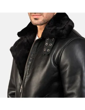 Francis Black Leather Bomber Jacket