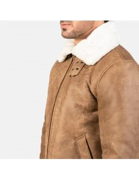 Francis Distressed Brown Leather Bomber Jacket