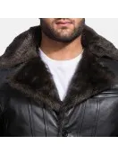 Furcliff Black Leather Coat