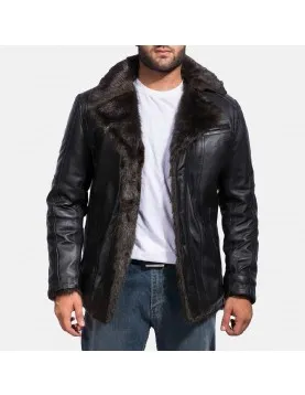 Furcliff Black Leather Coat