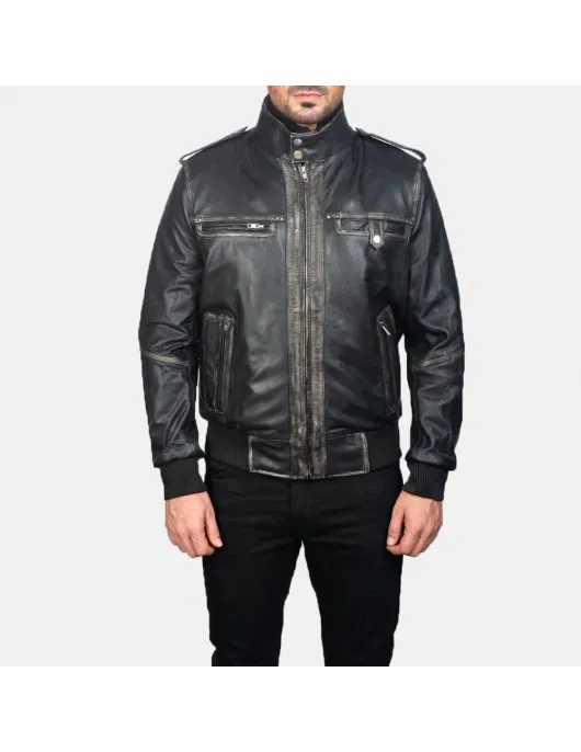 Glen Street Black Leather Bomber Jacket Glen Street Black Leather Bomber Jacket