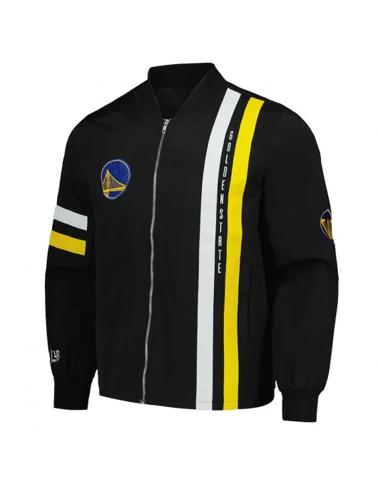 Golden State Warriors Black Stitch Applique Bomber Jacket
