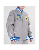 Golden State Warriors Crest Emblem Heather Grey Varsity Wool Jacket