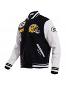 Green Bay Packers Black & White Wool Varsity Jacket Green Bay Packers Black & White Wool Varsity Jacket