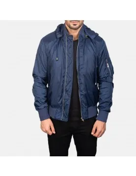 Hanklin Blue Hooded Bomber Jacket