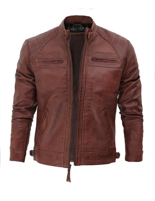 Johnson Dark Brown Quilted Motorcycle Leather Jacket Johnson Dark Brown Quilted Motorcycle Leather Jacket