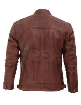Johnson Dark Brown Quilted Motorcycle Leather Jacket