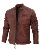 Johnson Dark Brown Quilted Motorcycle Leather Jacket Johnson Dark Brown Quilted Motorcycle Leather Jacket