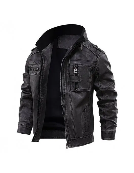 Jasper Black Distressed Leather Cafe Racer Jacket for Men Jasper Black Distressed Leather Cafe Racer Jacket for Men