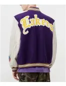LA Lakers Letterman Purple Wool and White Leather Jacket